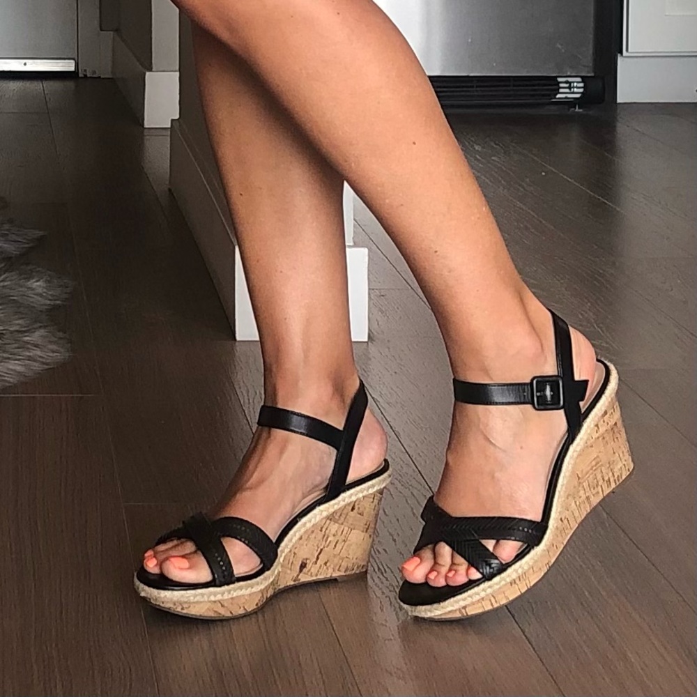 Unisa Black Sandal Cork Wedges